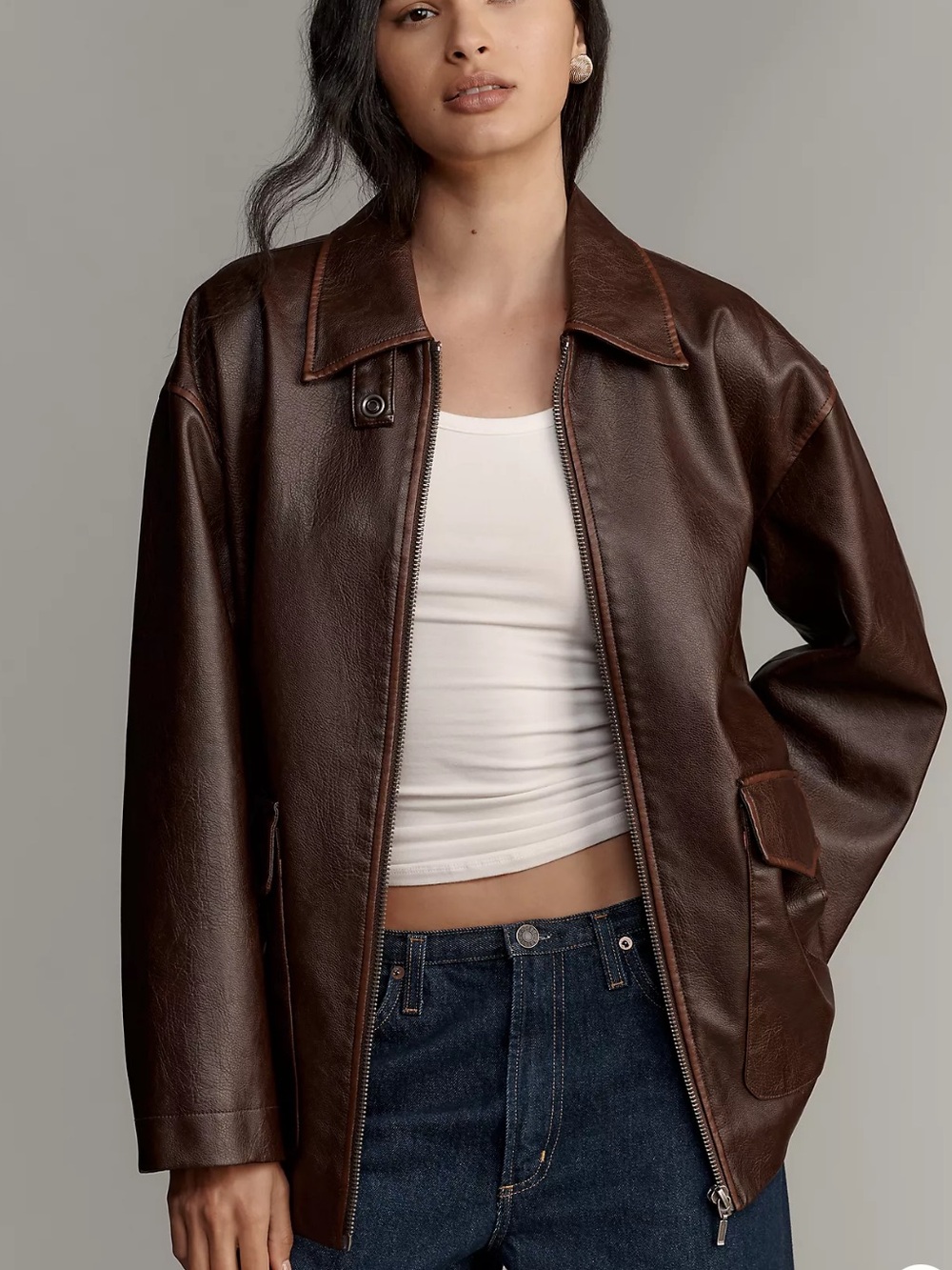 Pilcro Sofia Faux Leather Long Bomber Jacket NWT